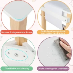 Kinderschreibtisch mit Stuhl Kindertisch-Set mit Schublade Weiß + Natur