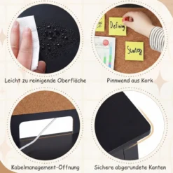 Kinderschreibtisch mit Stuhl Holz-Schülerschreibtisch mit Kork-Pinnwand Schublade Schwarz