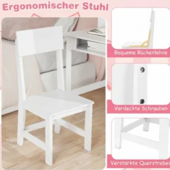 Kinderschreibtisch mit Stuhl Holz-Schülerschreibtisch mit Kork-Pinnwand Schublade Weiß