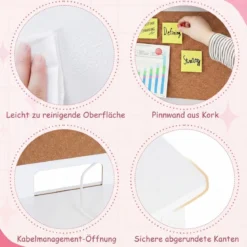 Kinderschreibtisch mit Stuhl Holz-Schülerschreibtisch mit Kork-Pinnwand Schublade Weiß