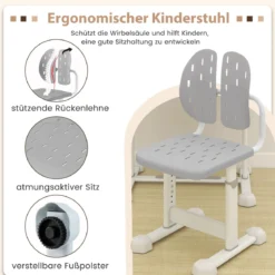 Kinder Schreibtisch mit Stuhl Höhenverstellbarer Kinderschreibtisch mit Neigbarer Tischplatte Grau