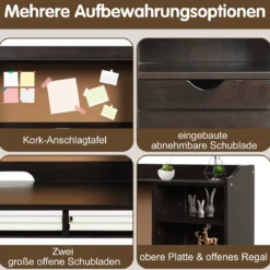 Kinderschreibtisch Set mit Pinnwand Schreibtisch Kinder mit Stuhl Jugendschreibtisch mit Aufsatz Braun