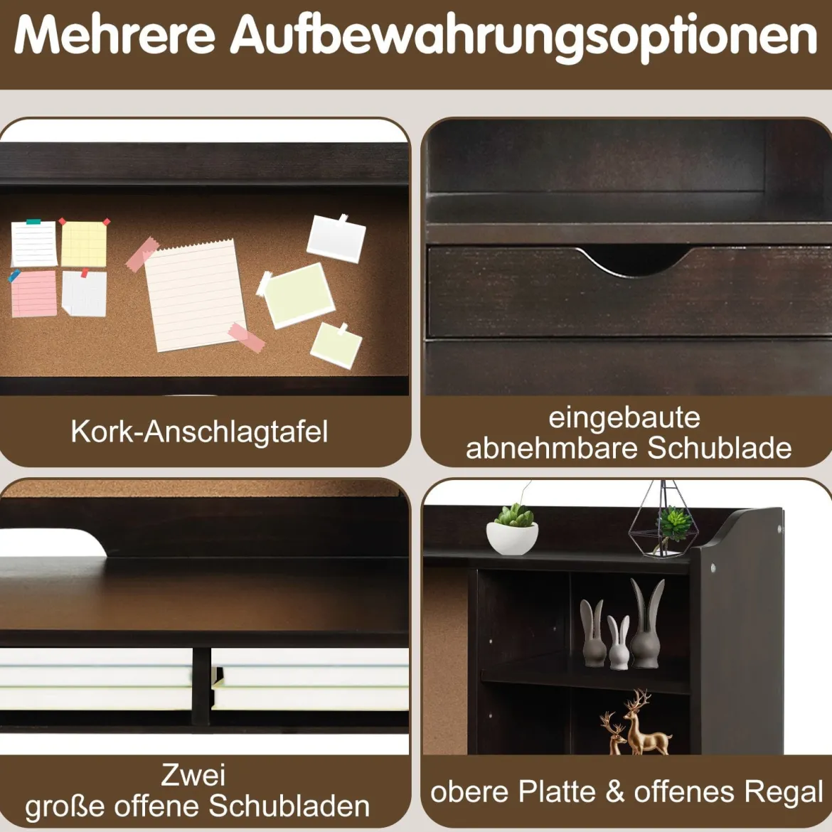 Kinderschreibtisch Set mit Pinnwand Schreibtisch Kinder mit Stuhl Jugendschreibtisch mit Aufsatz Braun
