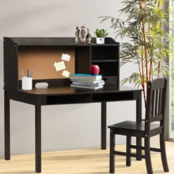 Kinderschreibtisch Set mit Pinnwand Schreibtisch Kinder mit Stuhl Jugendschreibtisch mit Aufsatz Braun