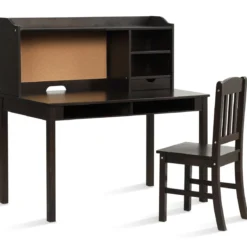 Kinderschreibtisch Set mit Pinnwand Schreibtisch Kinder mit Stuhl Jugendschreibtisch mit Aufsatz Braun