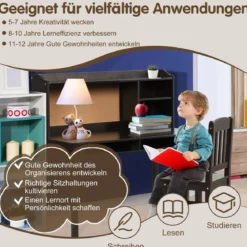 Kinderschreibtisch Set mit Pinnwand Schreibtisch Kinder mit Stuhl Jugendschreibtisch mit Aufsatz Braun