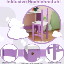 Kinderschreibtisch Set Schreibtisch Kinder mit Stuhl aus Holz Schülerschreibtisch mit Bücherregal Lila