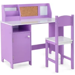 Kinderschreibtisch Set Schreibtisch Kinder mit Stuhl aus Holz Schülerschreibtisch mit Bücherregal Lila