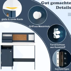 Kinderschreibtisch Set Schreibtisch Kinder mit Stuhl aus Holz Schülerschreibtisch mit Bücherregal Blau
