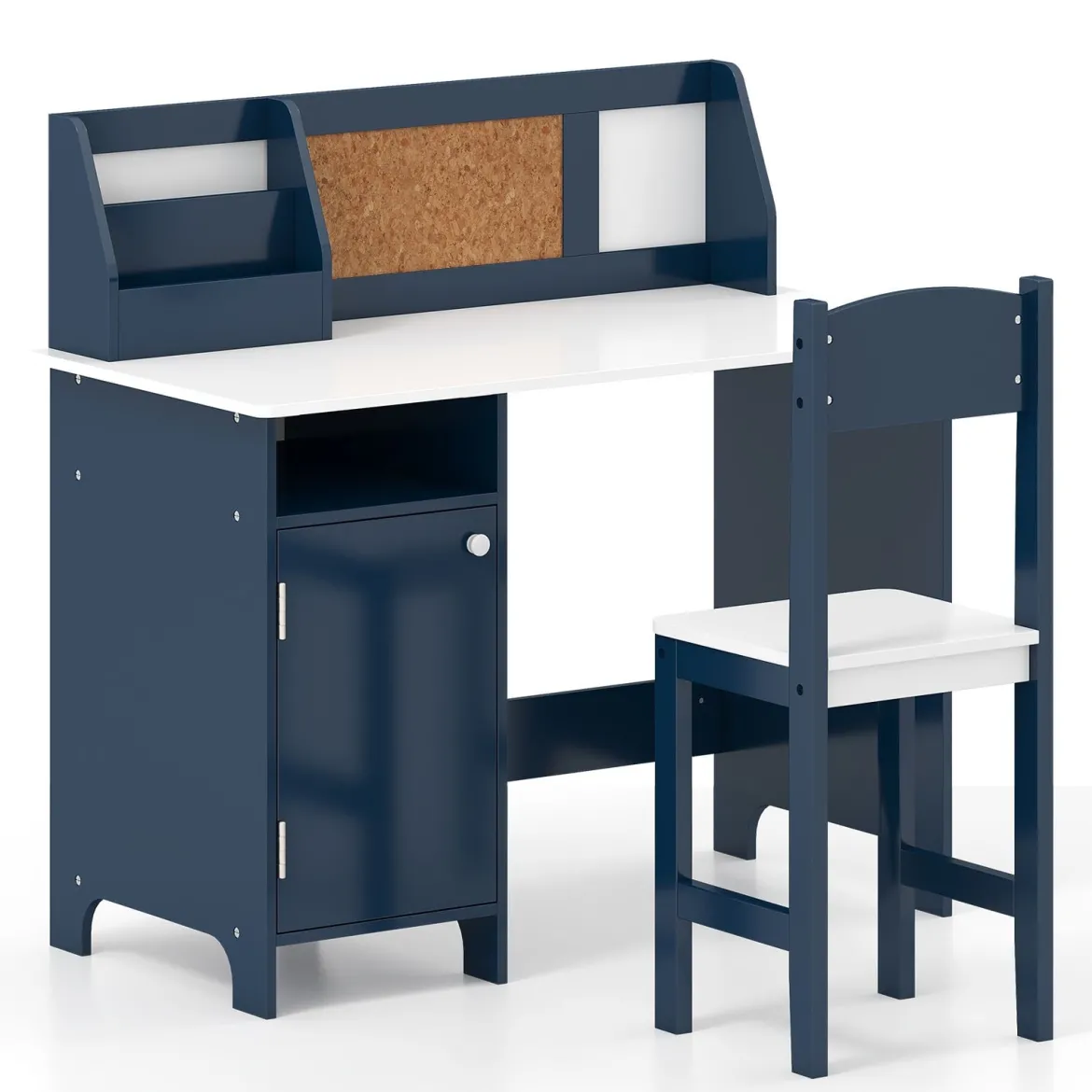 Kinderschreibtisch Set Schreibtisch Kinder mit Stuhl aus Holz Schülerschreibtisch mit Bücherregal Blau