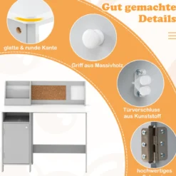 Kinderschreibtisch Set Schreibtisch Kinder mit Stuhl aus Holz Schülerschreibtisch mit Bücherregal Grau