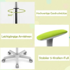 Kinder-Schreibtischstuhl Kinder-Computerstuhl mit Einstellbarer Höhe Blau/Violett/Türkis/Rosa/Lila/Grün