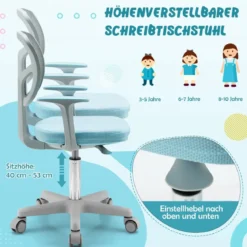 Kinder-Schreibtischstuhl Kinder-Computerstuhl mit Einstellbarer Höhe Blau/Violett/Türkis/Rosa/Lila/Grün