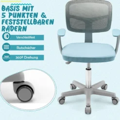 Kinder-Schreibtischstuhl Kinder-Computerstuhl mit Einstellbarer Höhe Blau/Violett/Türkis/Rosa/Lila/Grün