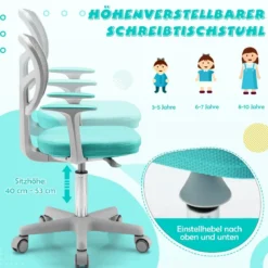 Kinder-Schreibtischstuhl Kinder-Computerstuhl mit Einstellbarer Höhe Blau/Violett/Türkis/Rosa/Lila/Grün