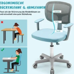 Kinder-Schreibtischstuhl Kinder-Computerstuhl mit Einstellbarer Höhe Blau/Violett/Türkis/Rosa/Lila/Grün