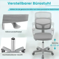 Kinder-Schreibtischstuhl Kinder-Computerstuhl mit Einstellbarer Höhe Blau/Violett/Türkis/Rosa/Lila/Grün