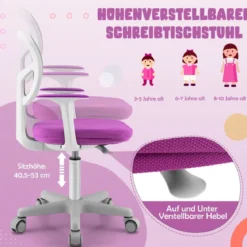 Kinder-Schreibtischstuhl Kinder-Computerstuhl mit Einstellbarer Höhe Blau/Violett/Türkis/Rosa/Lila/Grün