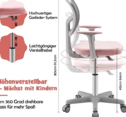 Kinder-Schreibtischstuhl Kinder-Computerstuhl mit Einstellbarer Höhe Blau/Violett/Türkis/Rosa/Lila/Grün
