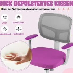 Kinder-Schreibtischstuhl Kinder-Computerstuhl mit Einstellbarer Höhe Blau/Violett/Türkis/Rosa/Lila/Grün