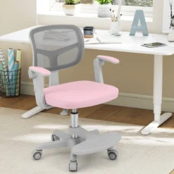 Kinder Schreibtischstuhl mit 41-52 cm Höhenverstellbarer Sitzhöhe Kinderdrehstuhl mit Rollen Rosa