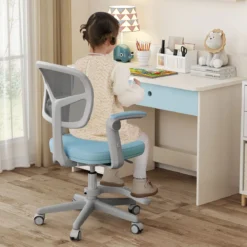 Kinder Schreibtischstuhl mit 41-52 cm Höhenverstellbarer Sitzhöhe Kinderdrehstuhl mit Rollen Blau