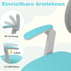 Kinder Schreibtischstuhl mit 41-52 cm Höhenverstellbarer Sitzhöhe Kinderdrehstuhl mit Rollen Türkis