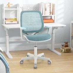 Kinder Schreibtischstuhl mit 43-55cm Verstellbarer Sitzhöhe Ergonomischer Kinderdrehstuhl auf Rollen