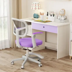 Kinder Schreibtischstuhl mit 41-52 cm Höhenverstellbarer Sitzhöhe Kinderdrehstuhl mit Rollen Violett