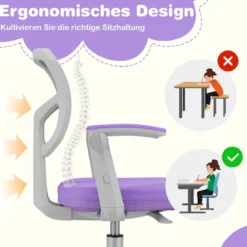Kinder Schreibtischstuhl mit 41-52 cm Höhenverstellbarer Sitzhöhe Kinderdrehstuhl mit Rollen Violett