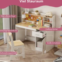Kinderschreibtisch & Stuhl Set Kinder Schreibtisch aus Holz mit Regalen & Schublade Natur