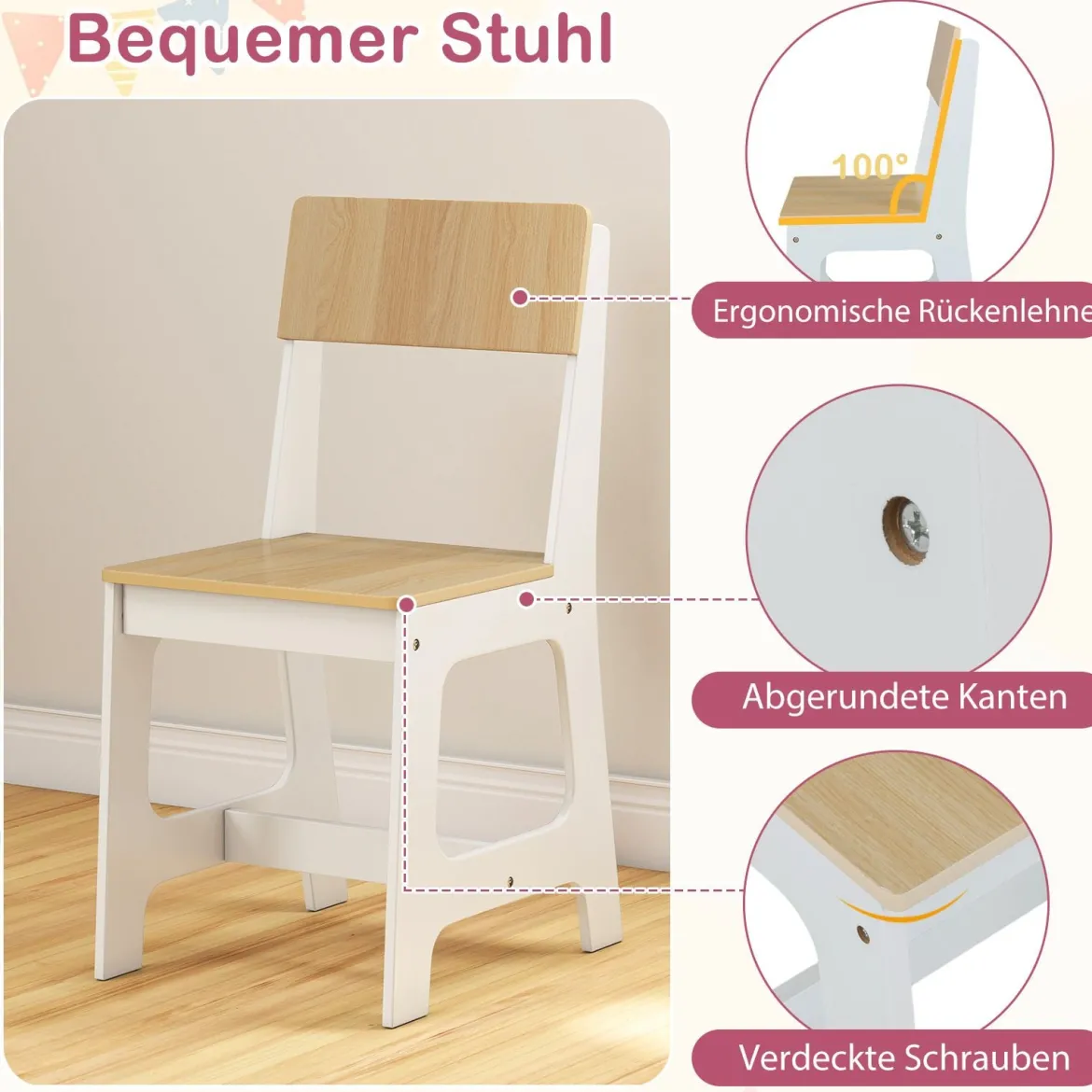 Kinderschreibtisch & Stuhl Set Kinder Schreibtisch aus Holz mit Regalen & Schublade Natur