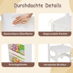 Kinder Schreibtisch- & Stuhl-Set mit Abnehmbarem Papierrollenhalter Maltisch Weiß