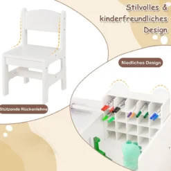 Kinder Schreibtisch- & Stuhl-Set mit Abnehmbarem Papierrollenhalter Maltisch Weiß
