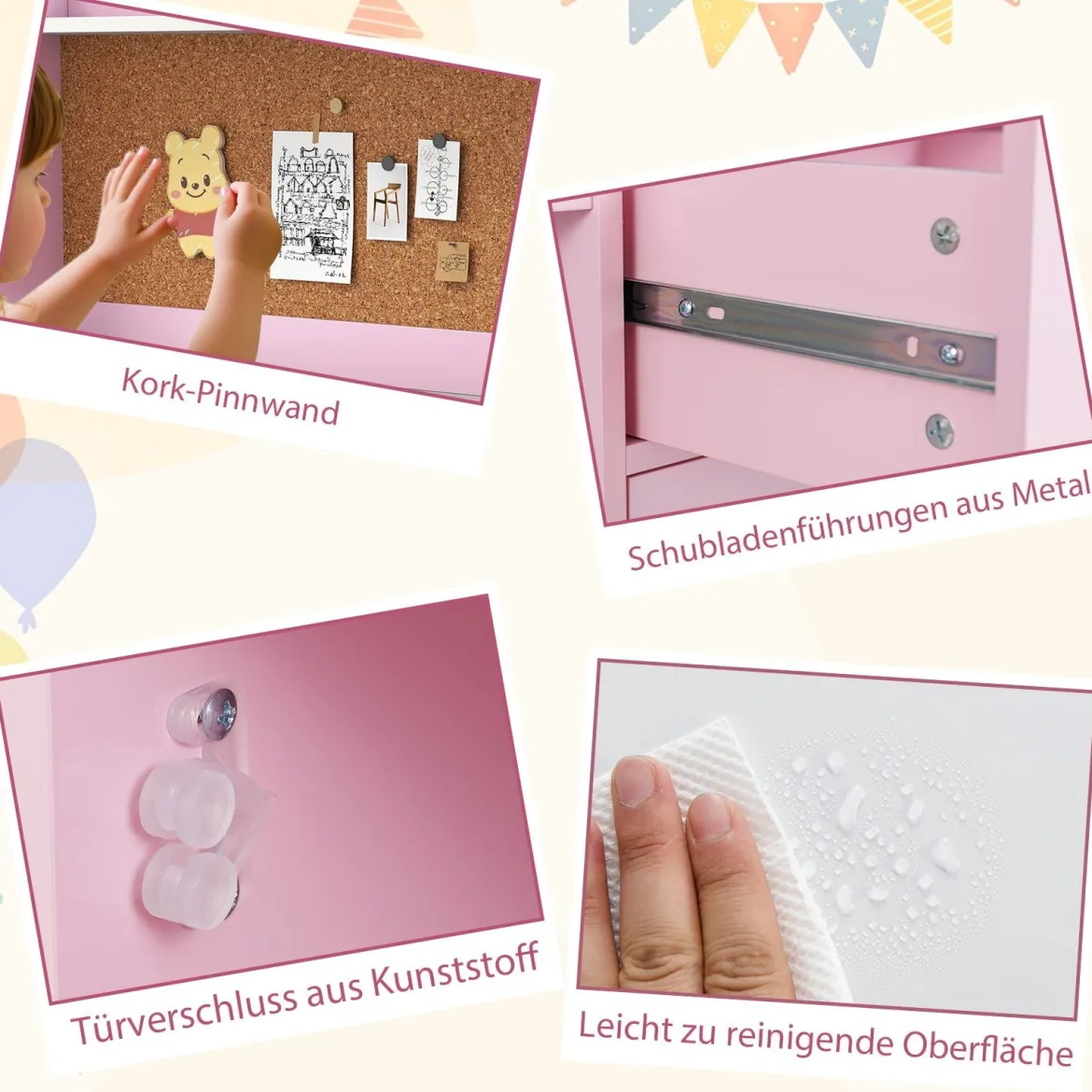 Kinderschreibtisch & Stuhl Set Holz Kinder Schreibtisch mit Regalen & Schublade Rosa