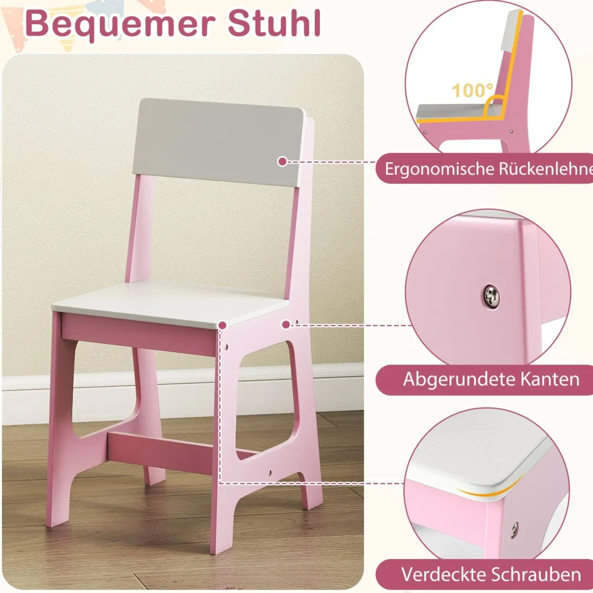 Kinderschreibtisch & Stuhl Set Holz Kinder Schreibtisch mit Regalen & Schublade Rosa