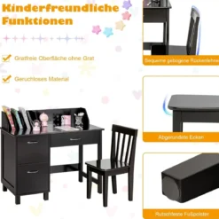 Kinderschreibtisch und Stuhl Set mit Schublade und Aufbewahrungsschränken Kindersitzgruppe Holz