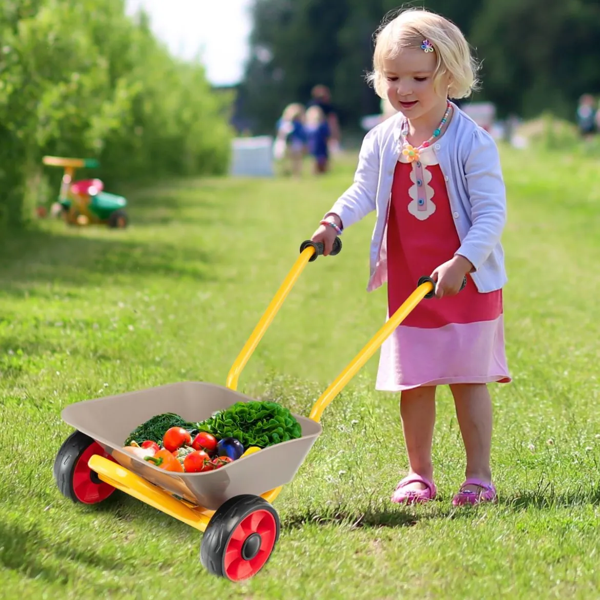 Kinder-Schubkarre mit Metallkonstruktion 2-Rad-Spielzeugwagenfür Jungen & Mädchen ab 2 J.