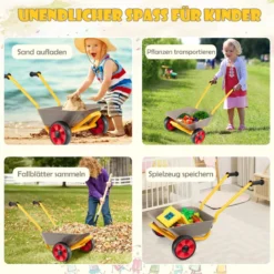 Kinder-Schubkarre mit Metallkonstruktion 2-Rad-Spielzeugwagenfür Jungen & Mädchen ab 2 J.