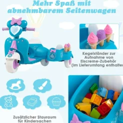 Kinder-Scooter 6V Kinderauto Batteriebetriebenes Motorrad für Kinder Beiwagen Blau