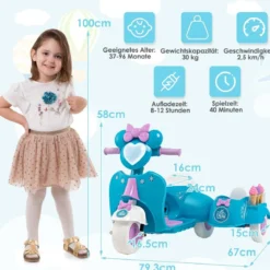 Kinder-Scooter 6V Kinderauto Batteriebetriebenes Motorrad für Kinder Beiwagen Blau