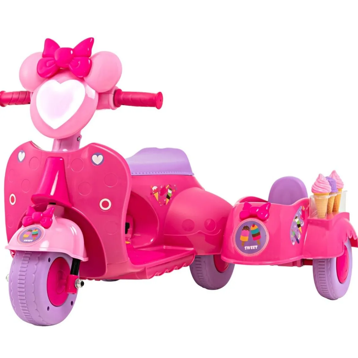 Kinder-Scooter 6V Kinderauto Batteriebetriebenes Motorrad für Kinder Beiwagen Rosa