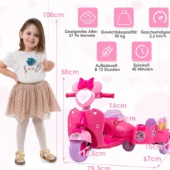 Kinder-Scooter 6V Kinderauto Batteriebetriebenes Motorrad für Kinder Beiwagen Rosa