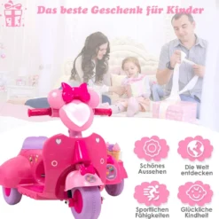 Kinder-Scooter 6V Kinderauto Batteriebetriebenes Motorrad für Kinder Beiwagen Rosa