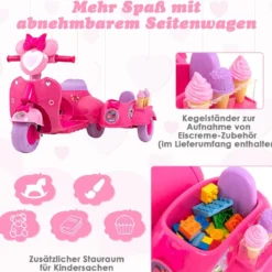 Kinder-Scooter 6V Kinderauto Batteriebetriebenes Motorrad für Kinder Beiwagen Rosa