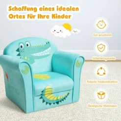 Kindersessel mit Krokodil-Motiv hellblauer Kindersessel 50 x 37,5x 42 cm Grün + Hellblau