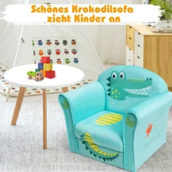 Kindersessel mit Krokodil-Motiv hellblauer Kindersessel 50 x 37,5x 42 cm Grün + Hellblau
