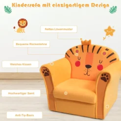 Kindersessel mit Löwen-Motiv Kindersessel mit Holzrahmen 51 x 37,5 x 44 cm Orange