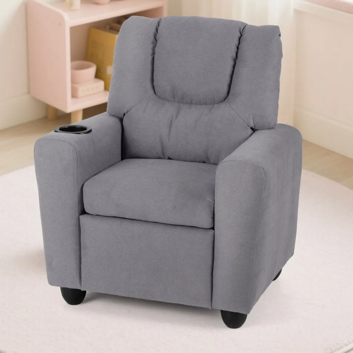Kindersessel mit Relaxfunktion & Verstellbarer Rückenlehne & Fußstütze Kindersofa Grau