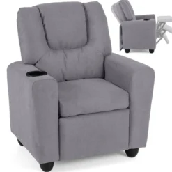 Kindersessel mit Relaxfunktion & Verstellbarer Rückenlehne & Fußstütze Kindersofa Grau